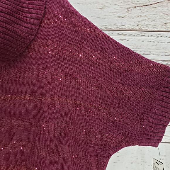 ALYX New Burgundy Knit Metallic Sequins Cowl Neck Dolman Sleeve Top Size 1X - Picture 7 of 11